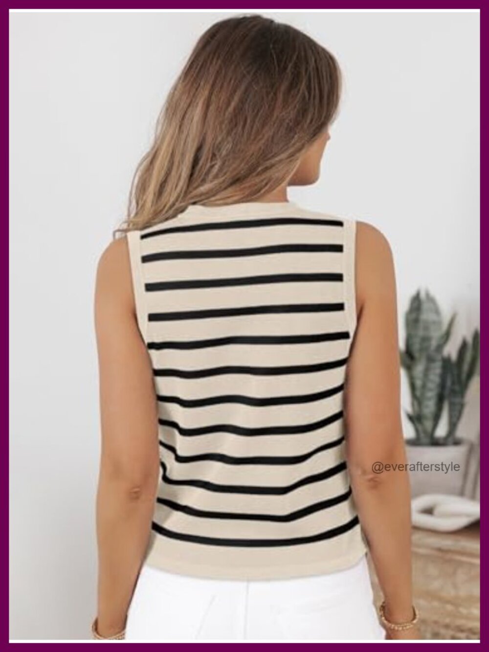 Striped Sweater Vest Button Up Sleeveless V Neck Knit Top - Picture 4 of 6